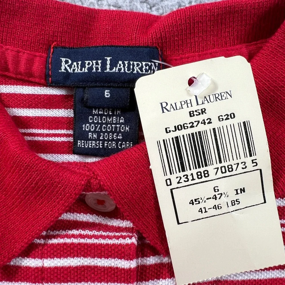 Ralph Lauren Polo Dress Girls 6 Red White Striped Short Sleeve Cotton Pony Logo